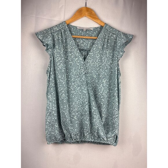 Collective Concepts Blue Polka Dot Ruffle Sleeve Blouse Size M - Picture 1 of 5